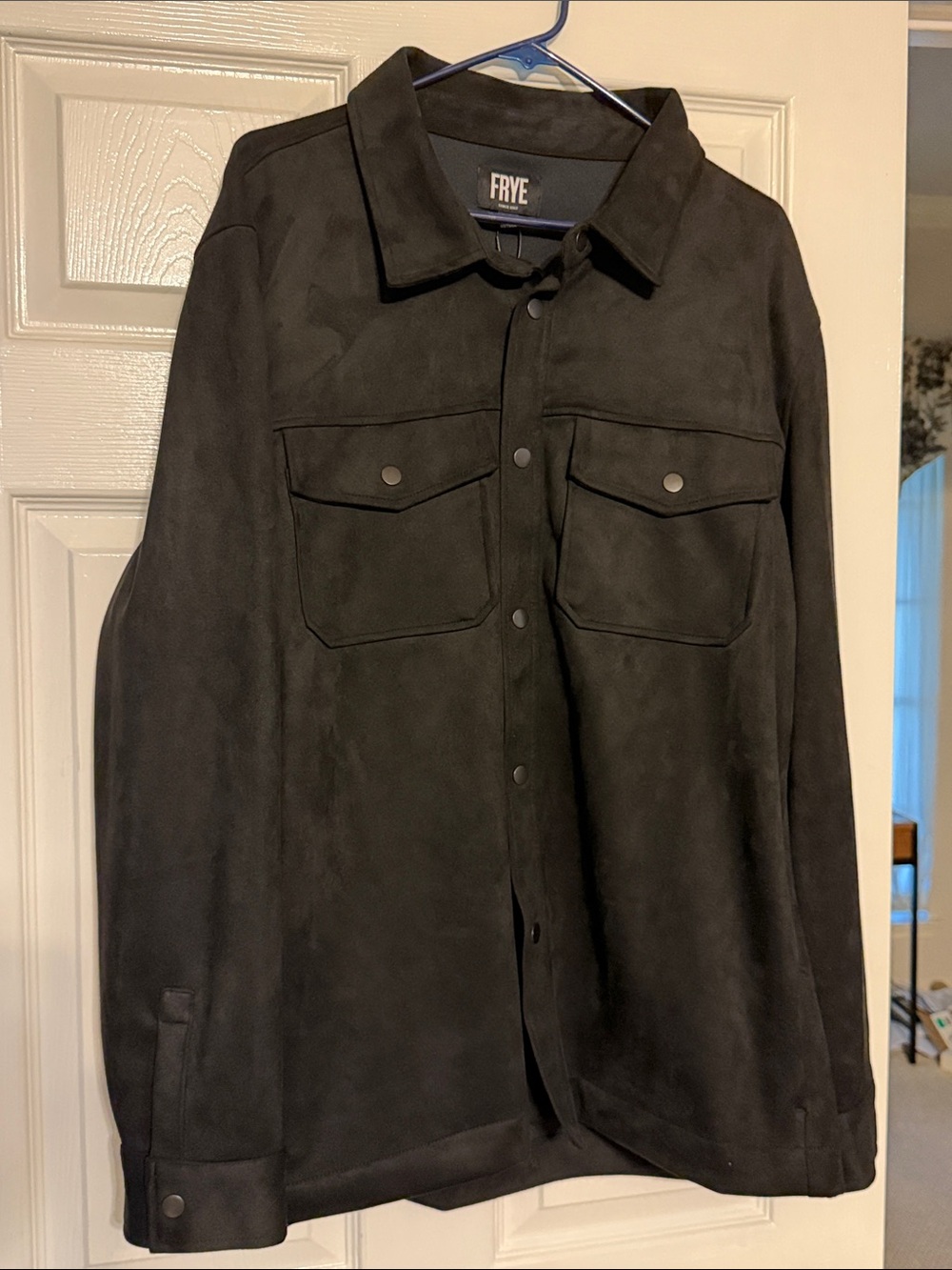 Frye Black Suede Shirt Jacket with Chest Flap Pockets